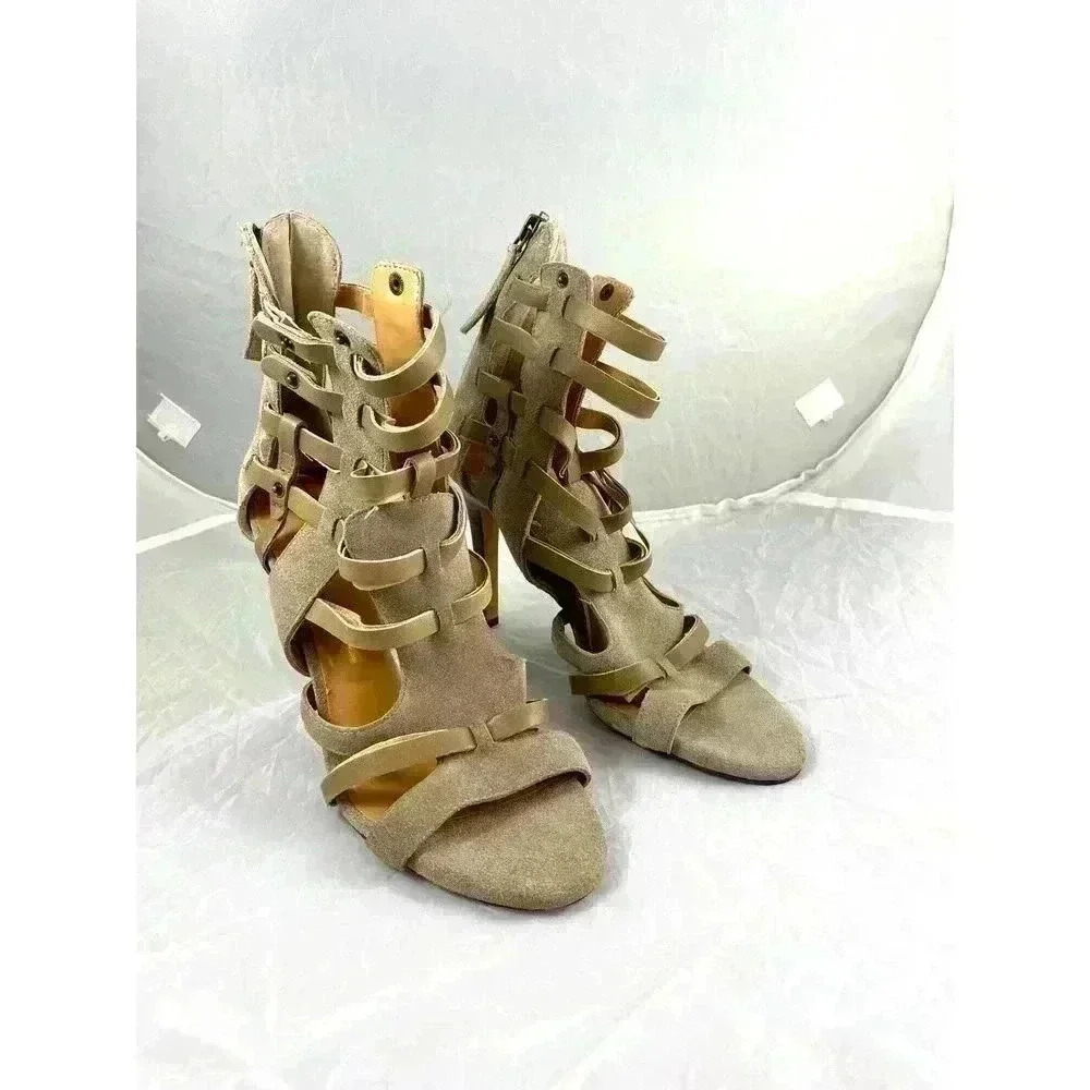 Levity Taupe Suede Leather Gladiator Heel Women's Sz 6.5